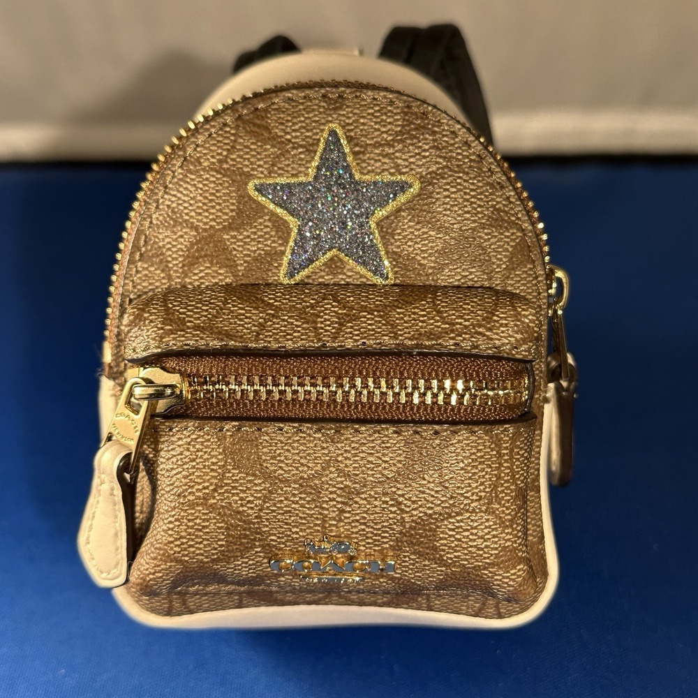 Coach Mini Court Backpack Keychain Bag Charm F31894 Rare Blue Star Cream Brown